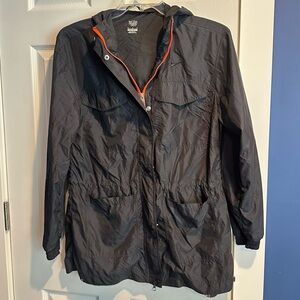Nike Black Hooded Women’s Windbreaker Jacket with Orange Zipper size Medium